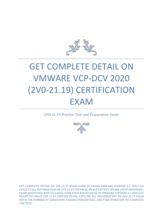 Get Complete Detail on VMware VCP-DCV 2020 (2V0-21.19) Certification Exam