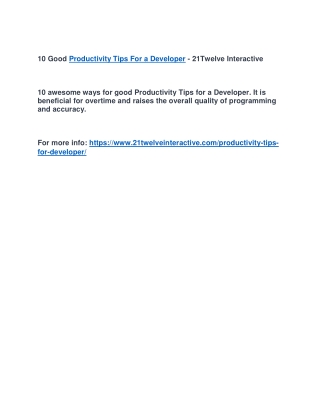 10 Good Productivity Tips For a Developer - 21Twelve Interactive