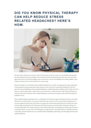 Did you Know Physical Therapy Can Help Reduce Stress Related Headaches? Here’s How