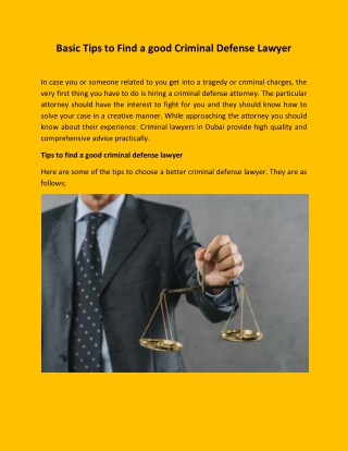 Basic Tips to Find a good Criminal Defense Lawyer
