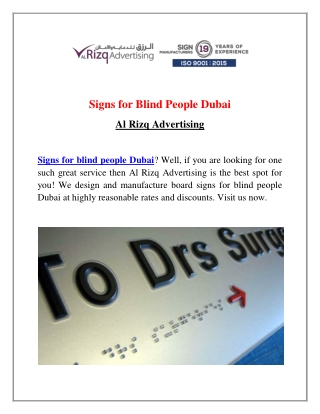 Signs for Blind People Dubai - Al Rizq Advertising