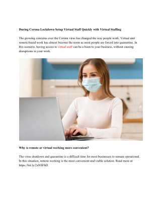 During Corona Lockdown Setup Virtual Staff Quickly with Virtual Staffing
