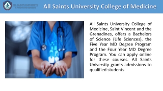 New Admissions Starts For Doctor of Medicine Degree at All Saints University SVG