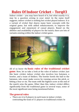 Rules Of Indoor Cricket - TORQ03