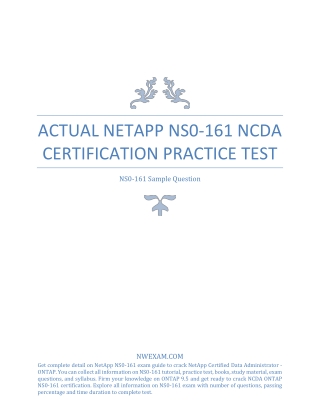 [Updated] Actual NetApp NS0-161 NCDA Certification Practice Test