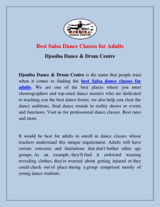 Best Salsa Dance Classes for Adults | Djoniba Dance & Drum Centre