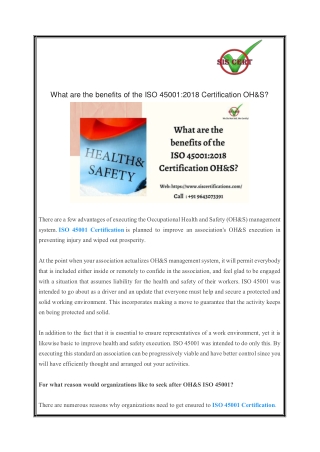 What are the benefits of the ISO 45001:2018 Certification OH&S?