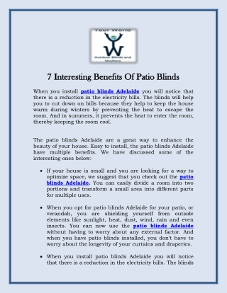 7 Interesting Benefits Of Patio Blinds