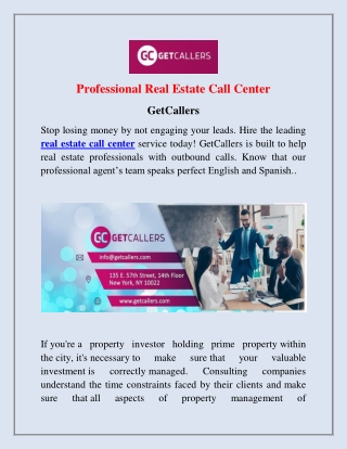 Professional Real Estate Call Center - Getcallers