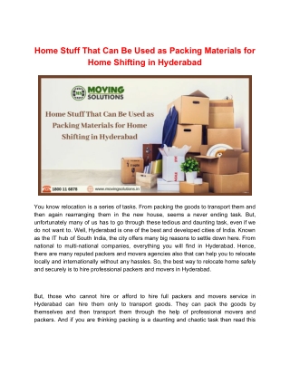 Home Stuff That Can Be Used as Packing Materials for Home Shifting in Hyderabad