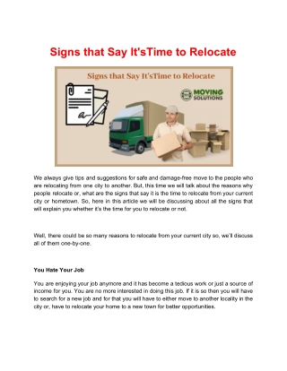 Signs that Say It'sTime to Relocate