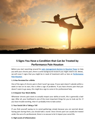 5 Signs You Have a Condition that Can be Treated by Performance Pain Houston