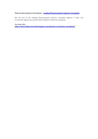 Pharma Recruitment Consultants - Leading Pharmaceutical Industry Consultant