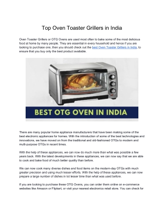 Top Oven Toaster Grillers in India