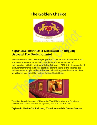 You Should Know Route Of Golden Chariot Train