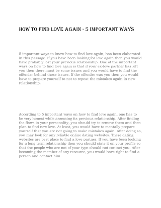 How to Find Love Again - 5 Important Ways