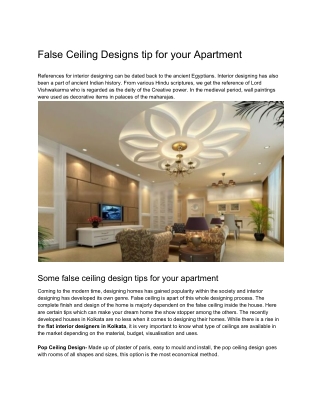 False Ceiling Designs tip for your Apartment