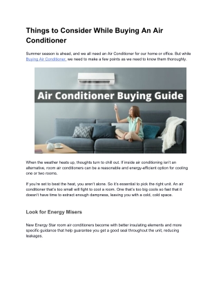 Things to Consider While Buying An Air Conditioner