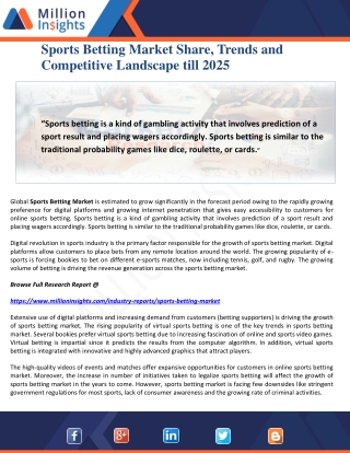 Sports Betting Market Share, Trends and Competitive Landscape till 2025