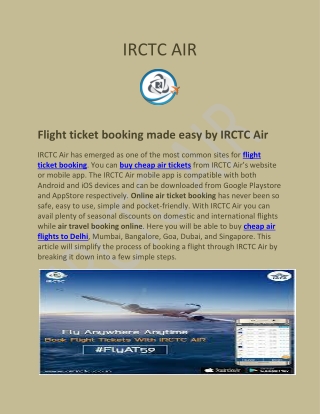 Flight ticket booking made easy by IRCTC Air