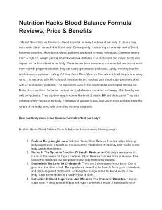 Nutrition Hacks Blood Balance Formula Reviews, Price