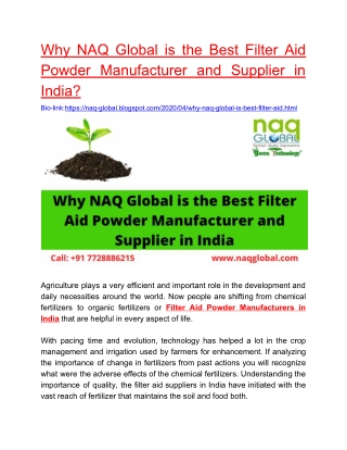 Why NAQ Global is the Best Filter Aid Powder Manufacturer and Supplier in India