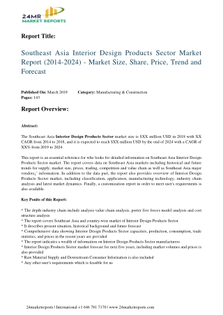 Interior Design Products Sector Analysis, Growth Drivers, Trends, and Forecast till 2024