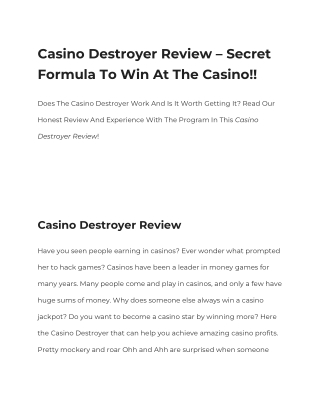 Casino Destroyer Review - 32 Secret Formula