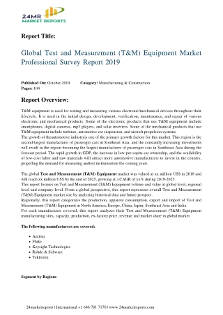 Test and Measurement T&M Equipment 2019 Business Analysis, Scope, Size, Overview, and Forecast 2025