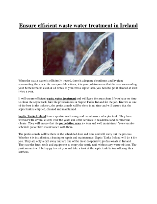 Ensure efficient waste water treatment in Ireland