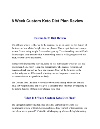 Custom Keto Diet Plan Review - 8 Week Personalized Online