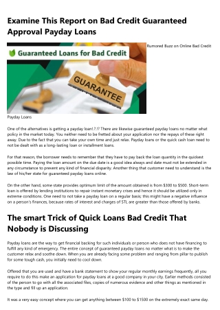 Some Of Quick Loans Bad Credit