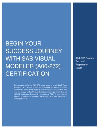 Begin Your Success Journey with SAS Visual Modeler (A00-272) Certification