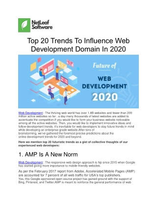 Top 20 Trends To Influence Web Development Domain In 2020