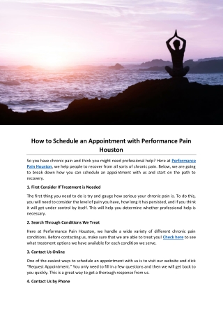 How to Schedule an Appointment with Performance Pain Houston