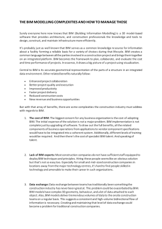 THE BIM MODELLING COMPLEXITIES