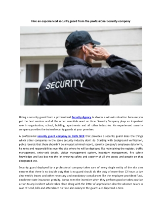 Hire an experienced security guard from the professional security company