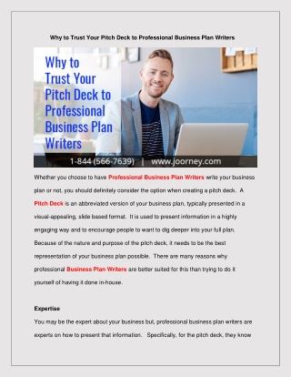 Why to Trust Your Pitch Deck to Professional Business Plan Writers