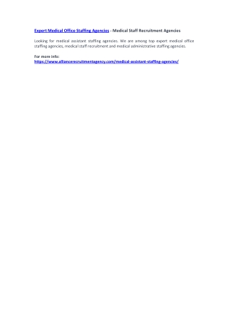Expert Medical Office Staffing Agencies - Medical Staff Recruitment Agencies