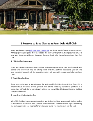 5 Reasons to Take Classes at Penn Oaks Golf Club