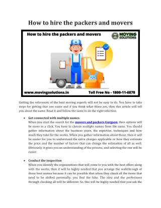 How to hire the packers and movers