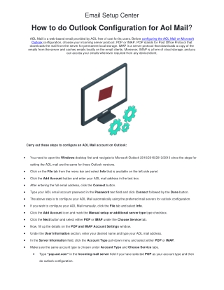 Outlook Configuration For AOL MAil