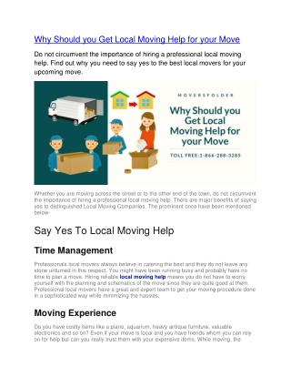 Why Should you Get Local Moving Help for your Move