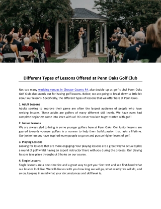 Different Types of Lessons Offered at Penn Oaks Golf Club