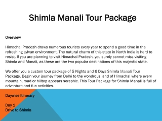 Shimla Manali Tour Package