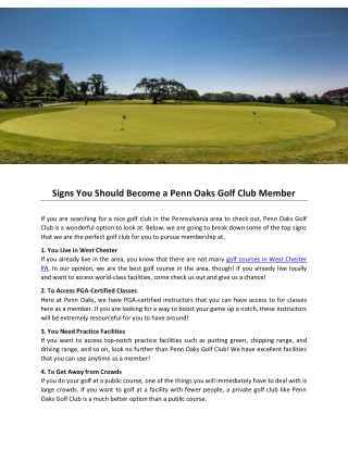 Signs You Should Become a Penn Oaks Golf Club Member