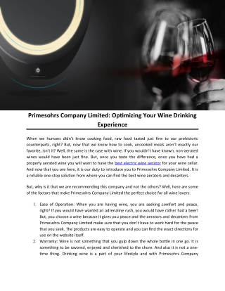 Primesohrs Company Limited: Optimizing Your Wine Drinking Experience