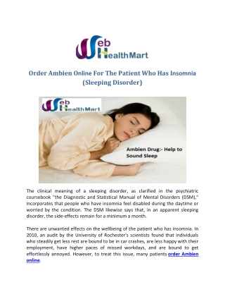 Order Ambien Online For Help to Treat Sleep Deprivation Issues
