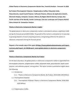Global Plastics in Electronic Components Market Size, Trends & Analysis - Forecasts To 2026