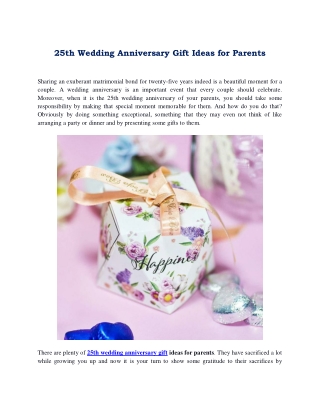 25th Wedding Anniversary Gift Ideas for Parents